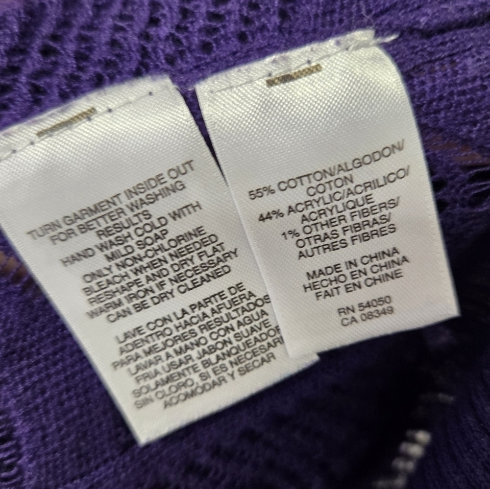 Evan Picone Lace Knit Sheer top Purple M - Picture 5 of 6